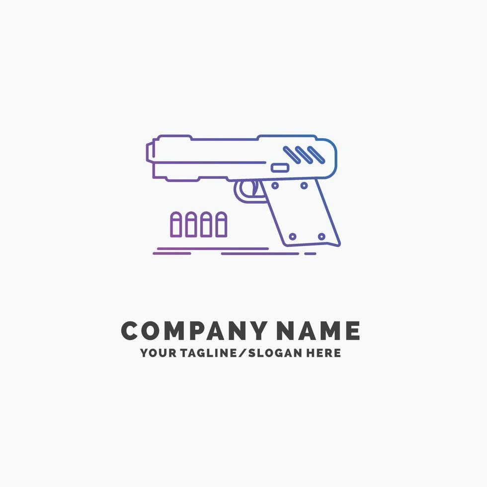 pistool. handgeweer. pistool. schutter. wapen Purper bedrijf logo sjabloon. plaats voor slogan vector