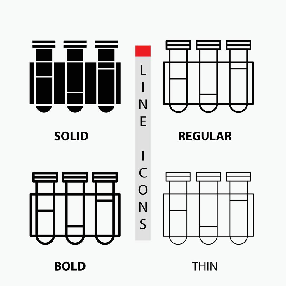 testen. buis. wetenschap. laboratorium. bloed icoon in dun. normaal. stoutmoedig lijn en glyph stijl. vector illustratie