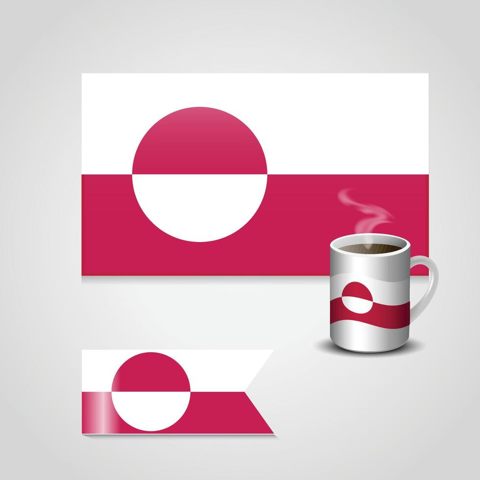 Groenland vlag gedrukt Aan koffie kop en klein vlag vector