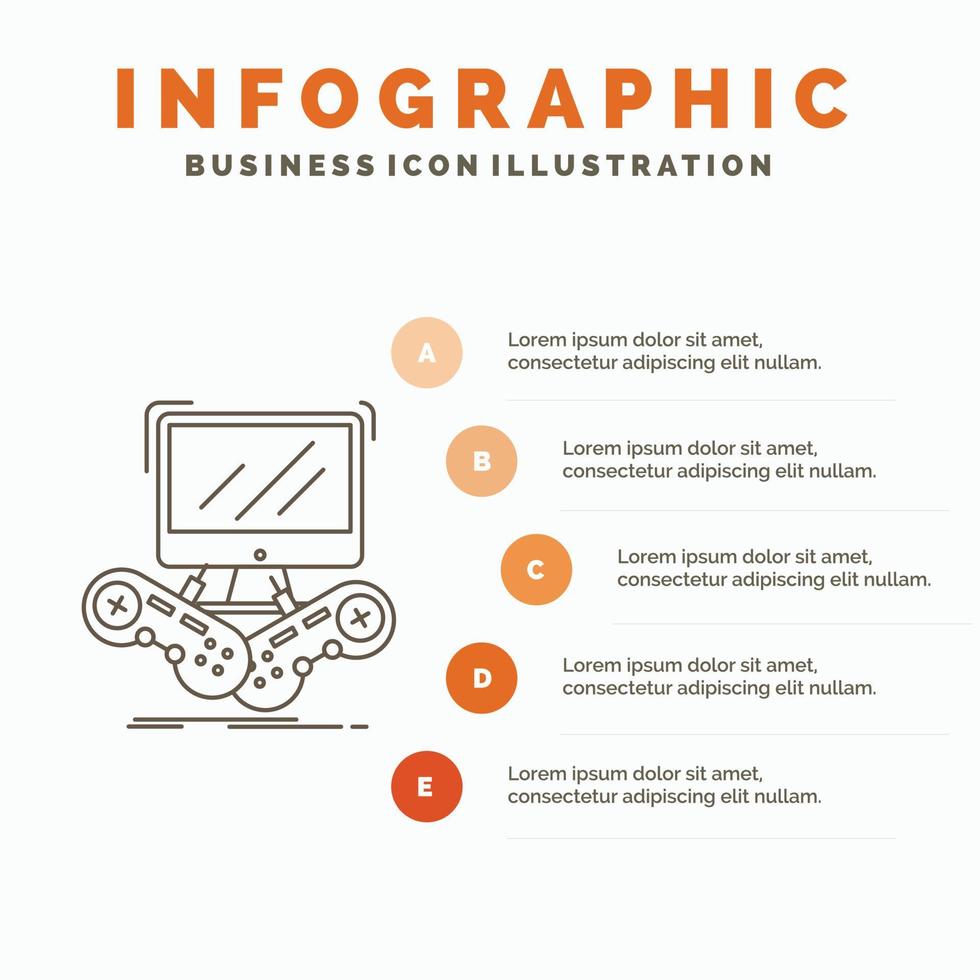 spel. gamen. internetten. meervoud. online infographics sjabloon voor website en presentatie. lijn grijs icoon met oranje infographic stijl vector illustratie