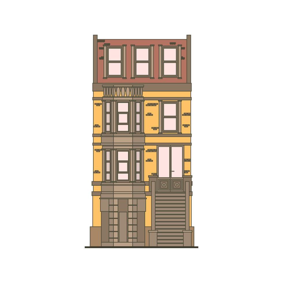 mooi gedetailleerd lineair stadsgezicht verzameling met herenhuizen. klein stad- straat met Victoriaans gebouw gevels. sjabloon voor web, grafisch, spel en beweging ontwerp. vector illustratie