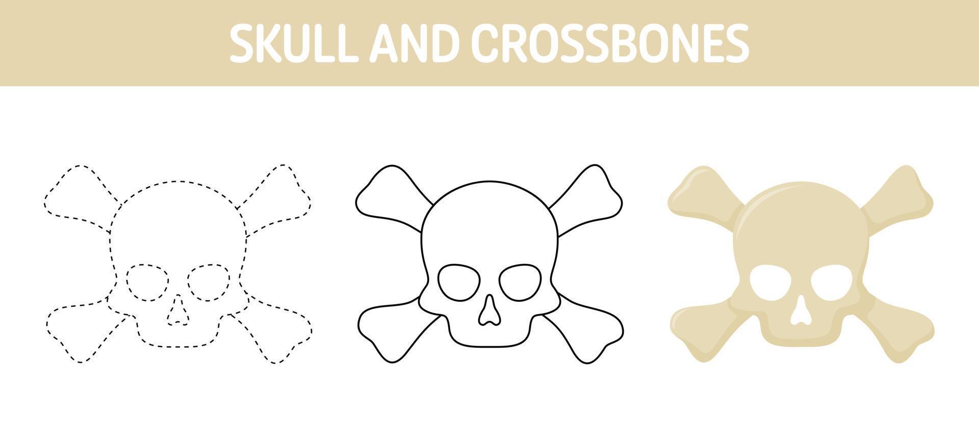 schedel en gekruiste beenderen traceren en kleur werkblad voor kinderen vector