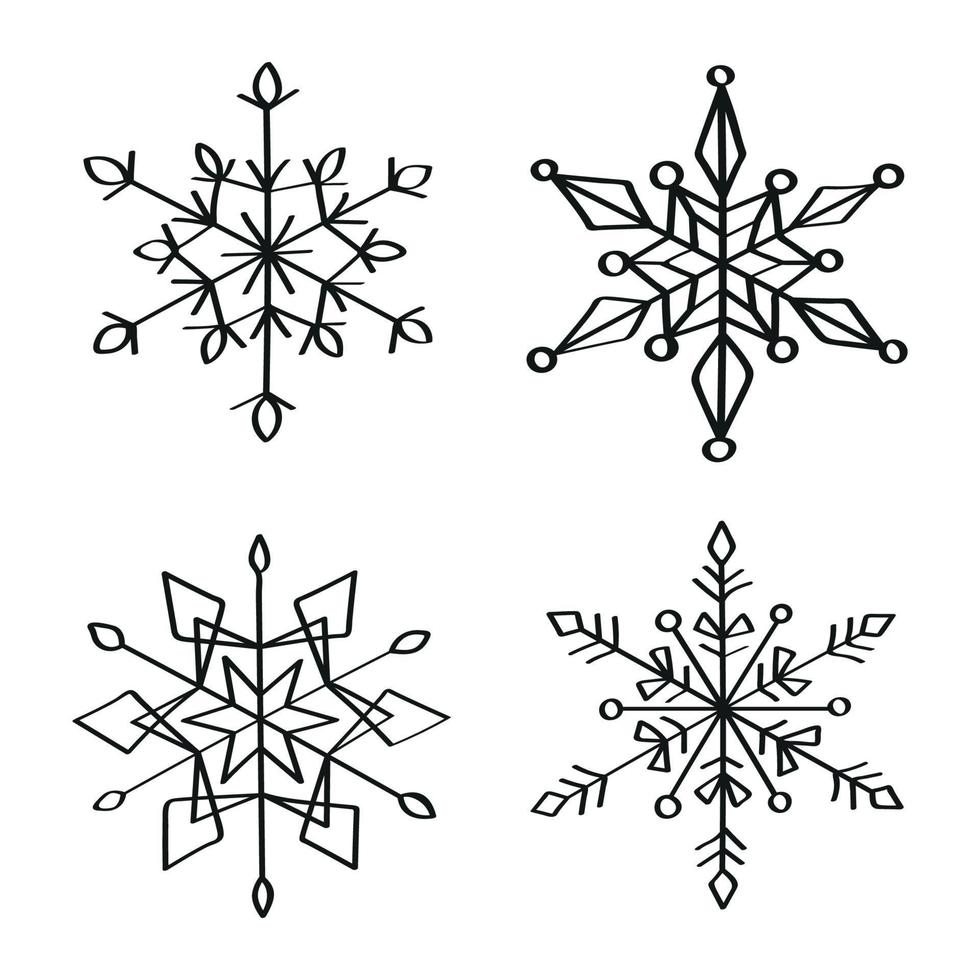 sneeuwvlokkenillustraties in kunstinktstijl vector