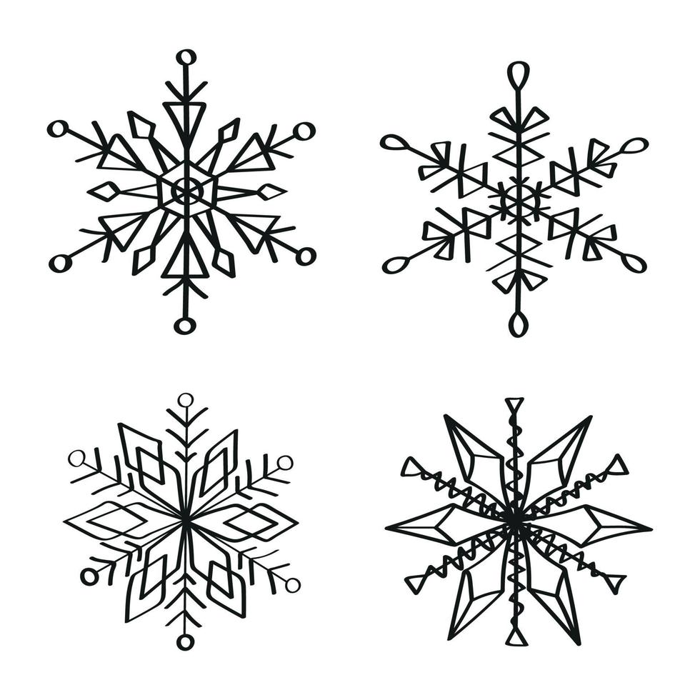 sneeuwvlokkenillustraties in kunstinktstijl vector