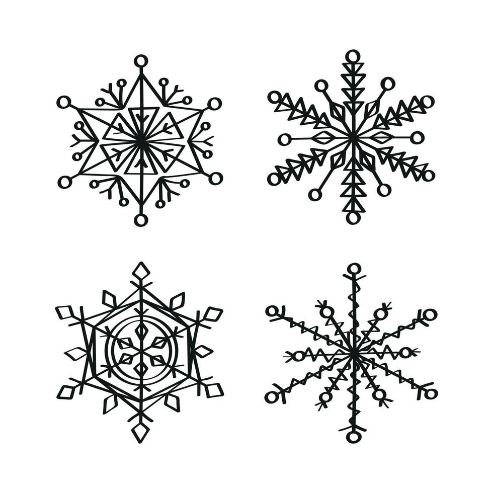 sneeuwvlokkenillustraties in kunstinktstijl vector