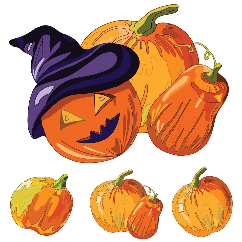 reeks pompoen lantaarn voor halloween vector illustratie