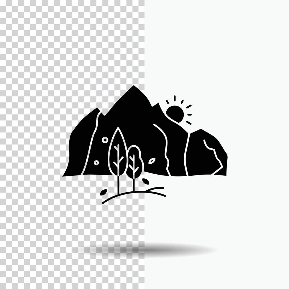 heuvel. landschap. natuur. berg. boom glyph icoon Aan transparant achtergrond. zwart icoon vector