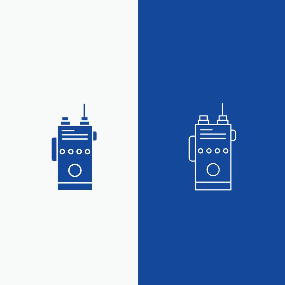 walkie. talkie. communicatie. radio. camping lijn en glyph web knop in blauw kleur verticaal banier voor ui en ux. website of mobiel toepassing vector