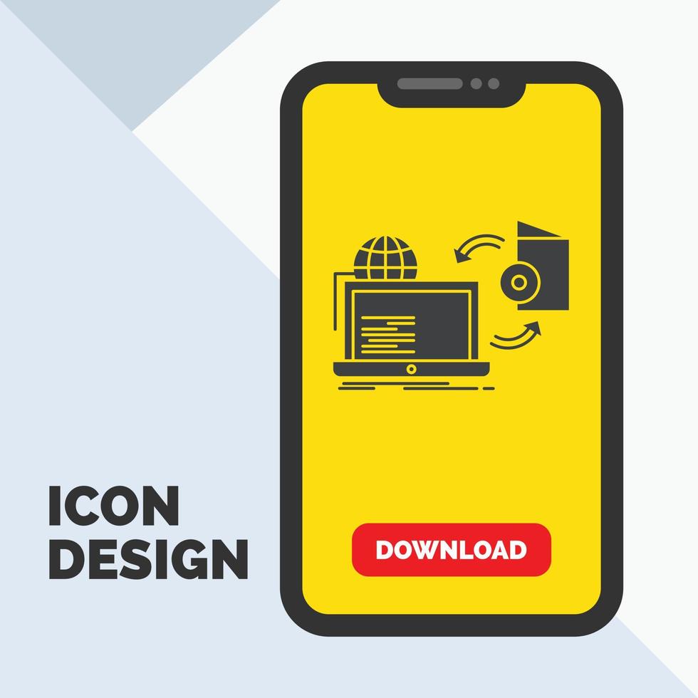 schijf. online. spel. publiceren. publishing glyph icoon in mobiel voor downloaden bladzijde. geel achtergrond vector