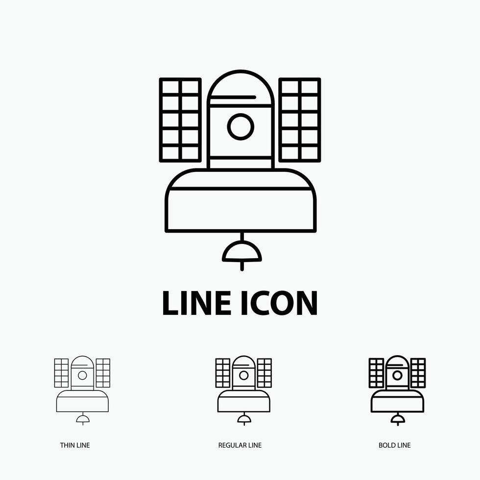 satelliet. uitzending. omroep. communicatie. telecommunicatieverbinding icoon in dun. regelmatig en stoutmoedig lijn stijl. vector illustratie