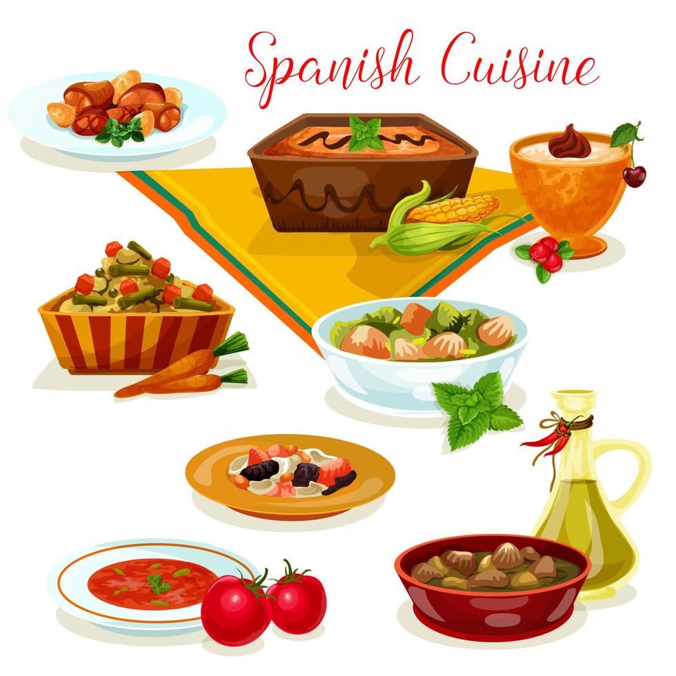 Spaans keuken smakelijk avondeten menu tekenfilm icoon vector