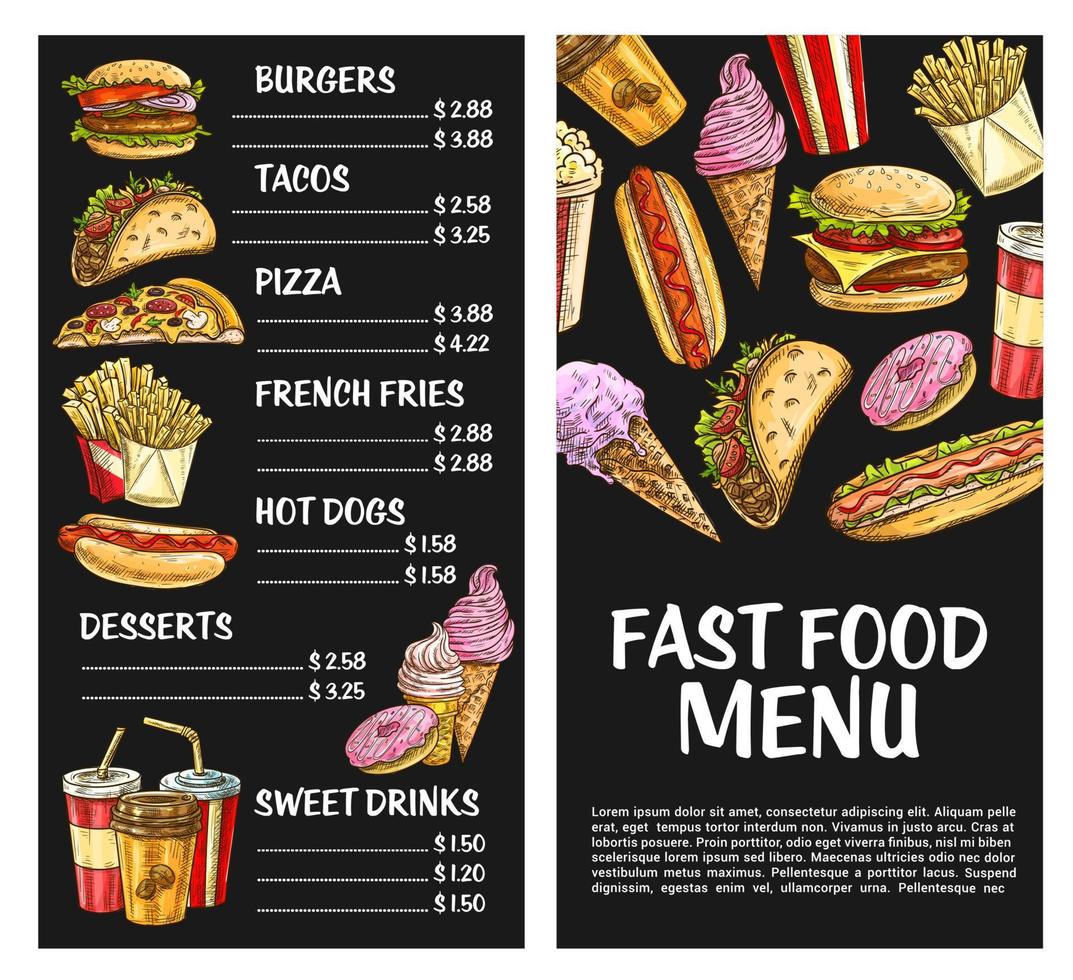 snel voedsel vector menu poster Fast food restaurant