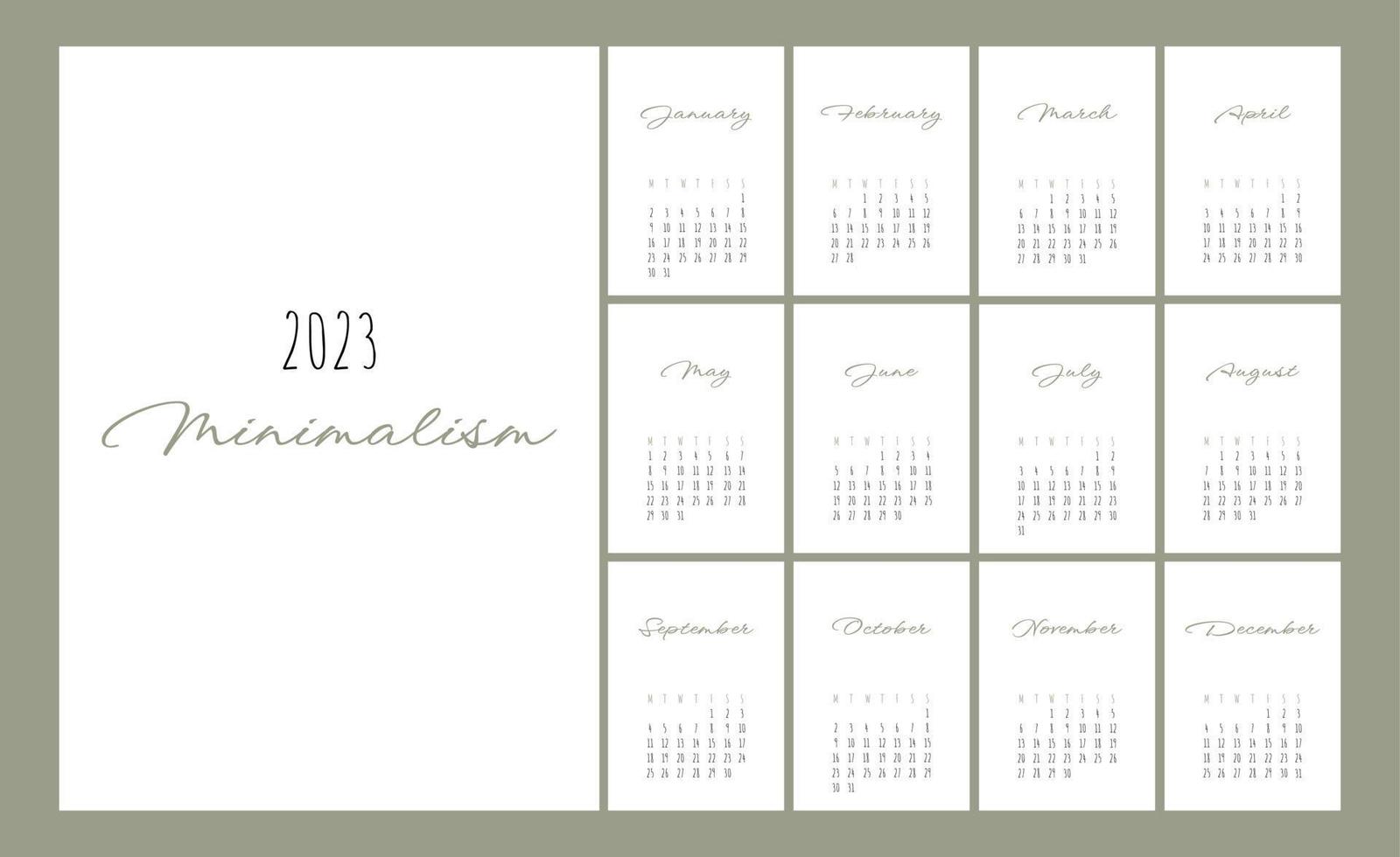 kalender 2023 modieus minimalistische stijl. reeks van 12 Pagina's bureau kalender. 2022 minimaal kalender ontwerper ontwerp voor het drukken sjabloon. vector illustratie