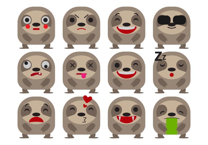 Gratis Cartoon Sloth Emoticons Vector