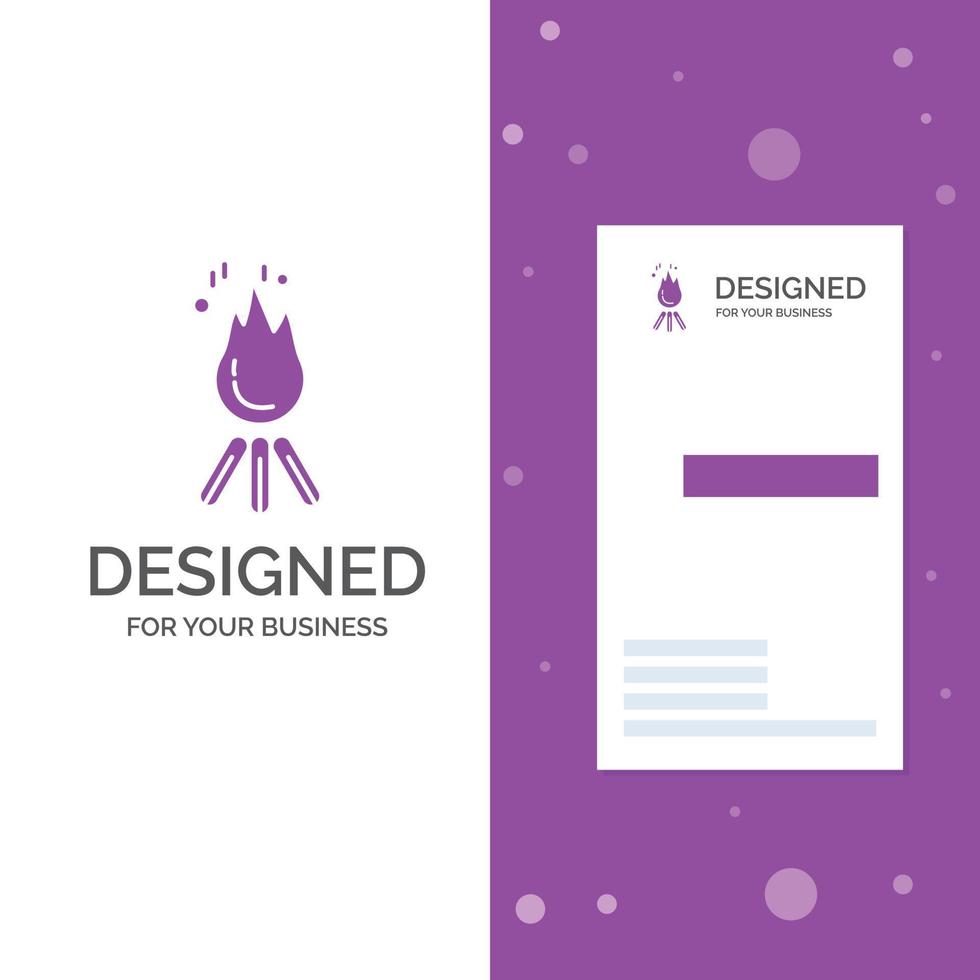 bedrijf logo voor brand. vlam. vreugdevuur. camping. kamp. verticaal Purper bedrijf .bezoeken kaart sjabloon. creatief achtergrond vector illustratie