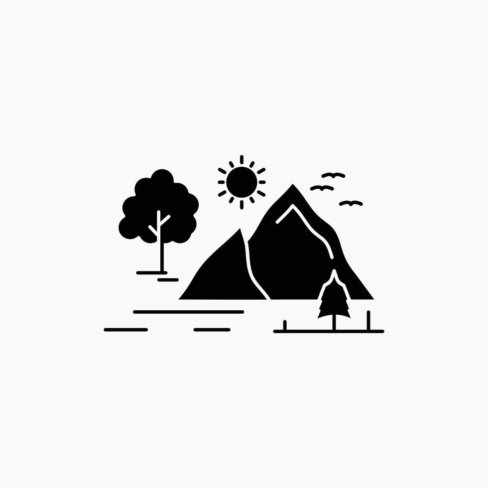 heuvel. landschap. natuur. berg. zon glyph icoon. vector geïsoleerd illustratie