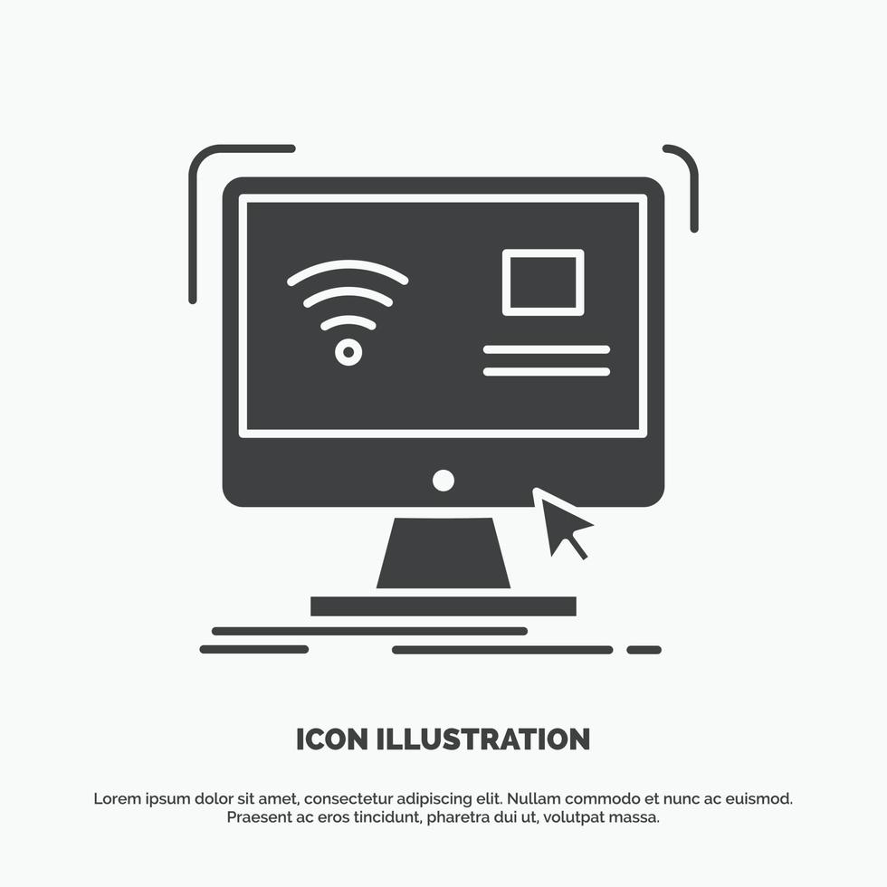 controle. computer. monitor. op afstand. slim icoon. glyph vector grijs symbool voor ui en ux. website of mobiel toepassing
