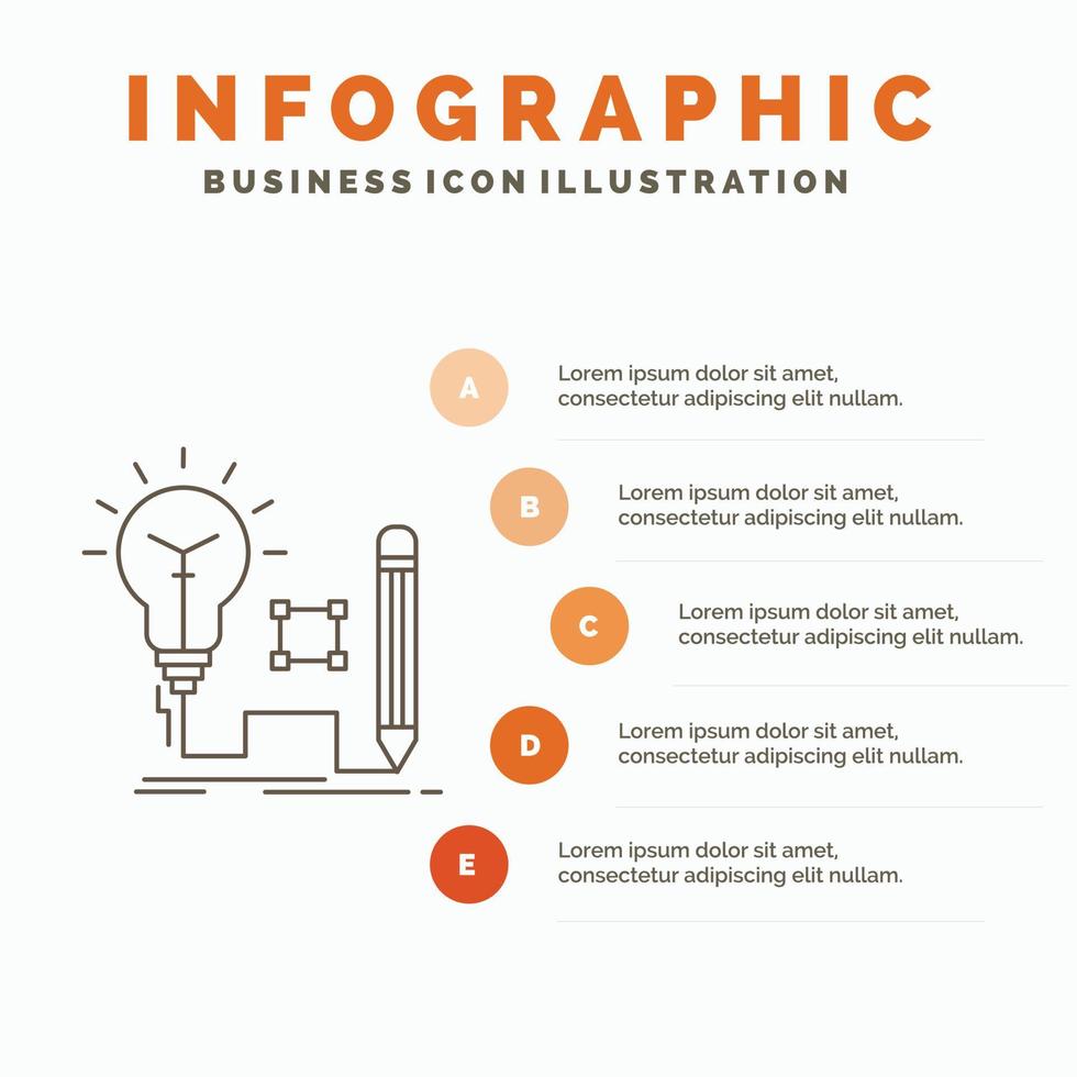 idee. in zicht. sleutel. lamp. gloeilamp infographics sjabloon voor website en presentatie. lijn grijs icoon met oranje infographic stijl vector illustratie