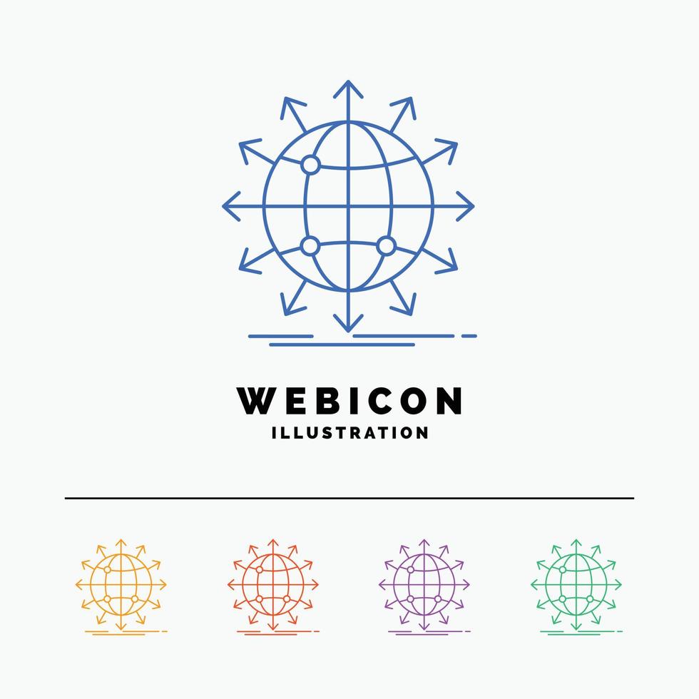 wereldbol. netwerk. pijl. nieuws. wereldwijd 5 kleur lijn web icoon sjabloon geïsoleerd Aan wit. vector illustratie