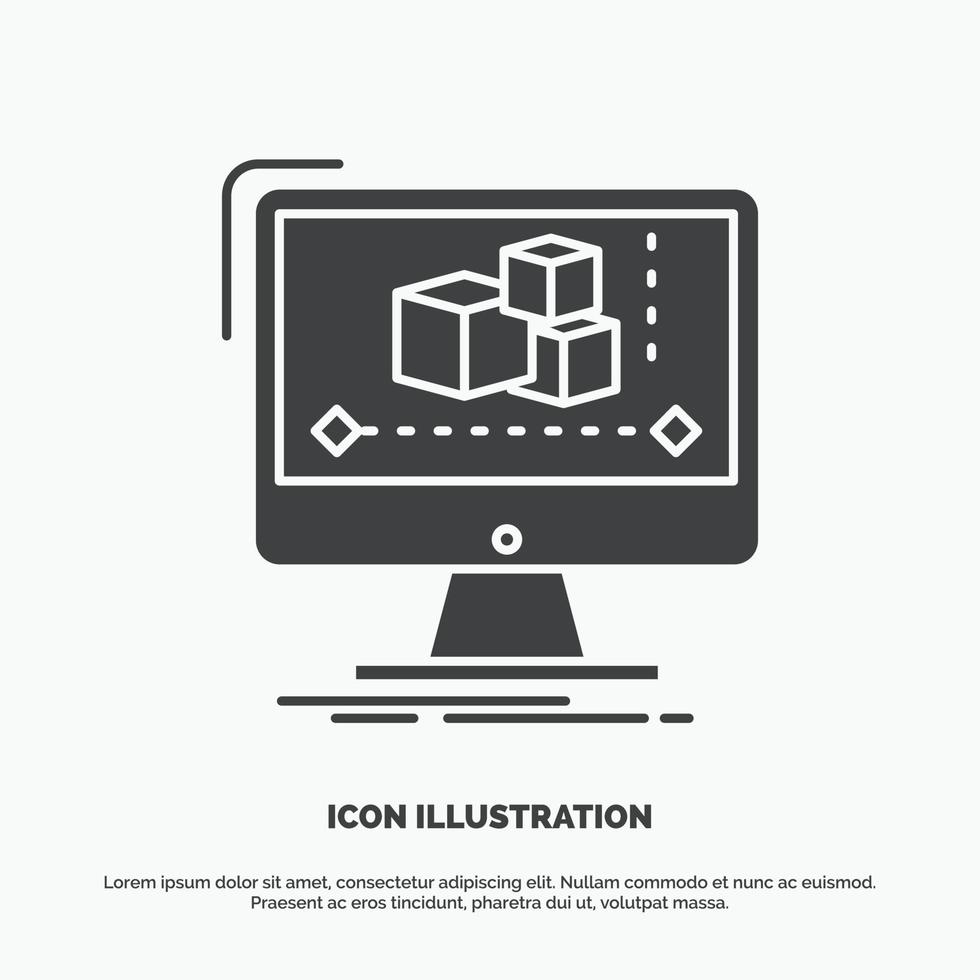 animatie. computer. editor. monitor. software icoon. glyph vector grijs symbool voor ui en ux. website of mobiel toepassing
