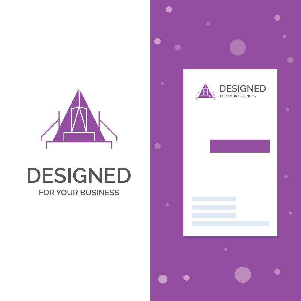 bedrijf logo voor tent. camping. kamp. camping. buitenshuis. verticaal Purper bedrijf .bezoeken kaart sjabloon. creatief achtergrond vector illustratie