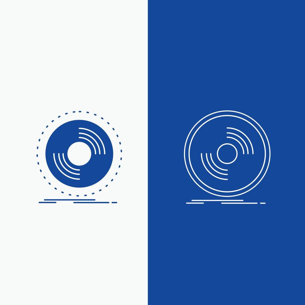 schijf. dj. fonograaf. dossier. vinyl lijn en glyph web knop in blauw kleur verticaal banier voor ui en ux. website of mobiel toepassing vector