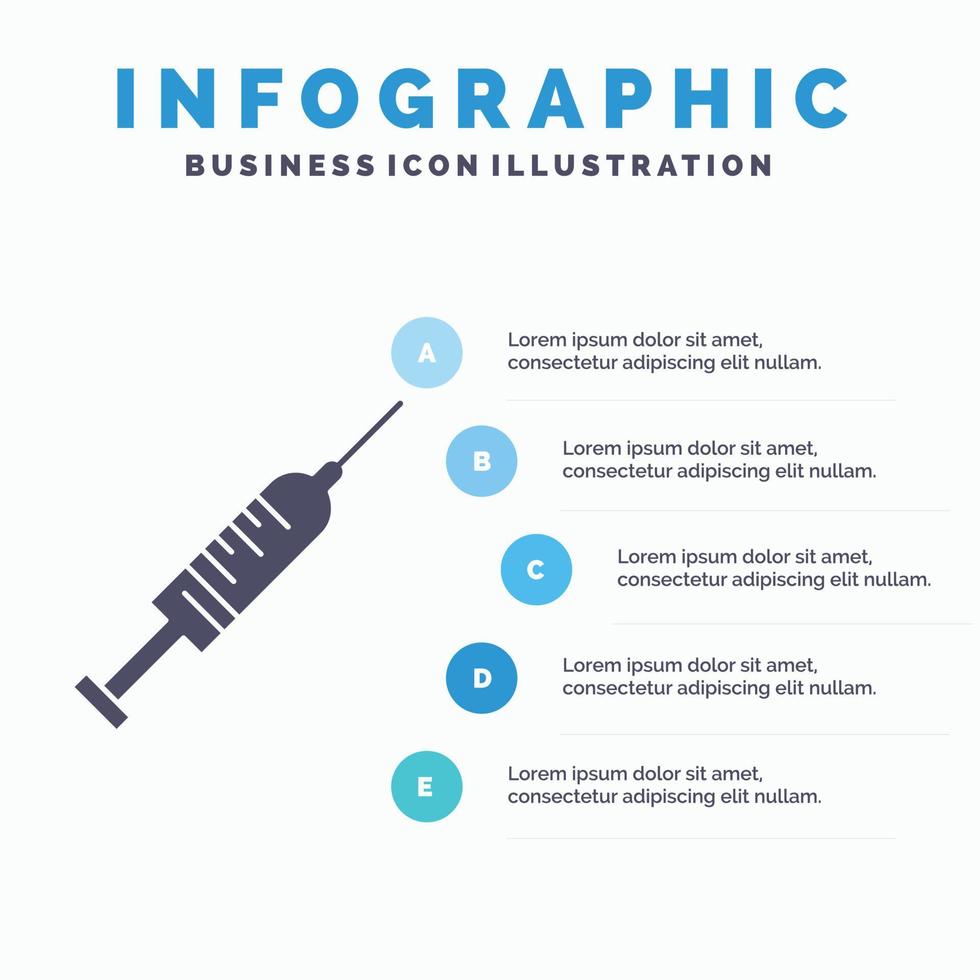 spuit. injectie. vaccin. naald. schot infographics sjabloon voor website en presentatie. glyph grijs icoon met blauw infographic stijl vector illustratie.