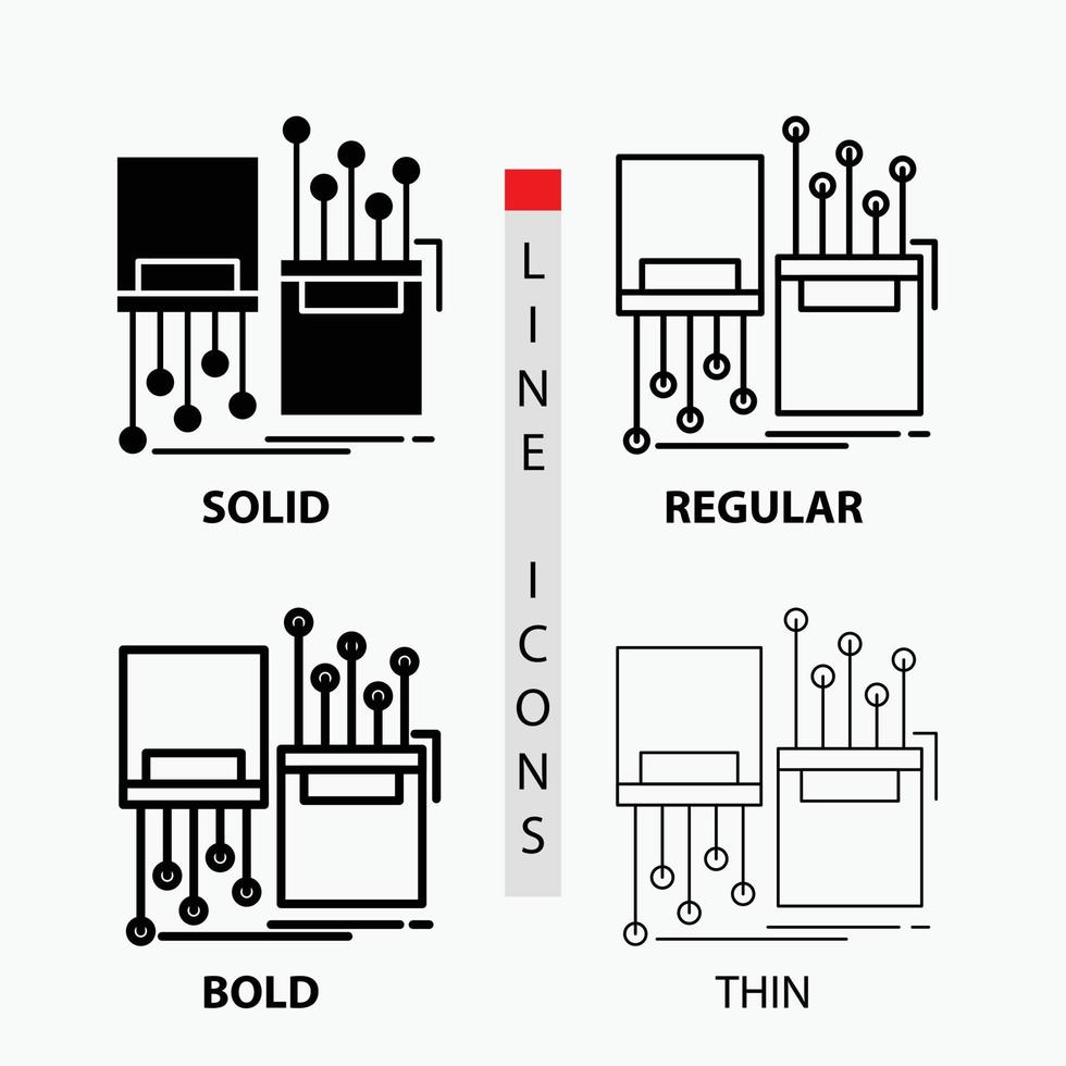 digitaal. vezel. elektronisch. rijbaan. kabel icoon in dun. normaal. stoutmoedig lijn en glyph stijl. vector illustratie