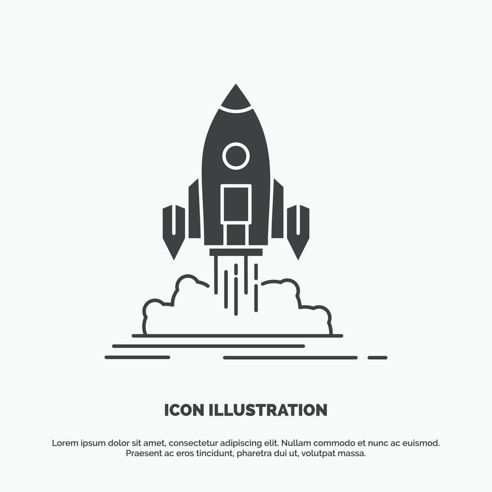 launch. missie. shuttle. beginnen. publiceren icoon. glyph vector grijs symbool voor ui en ux. website of mobiel toepassing