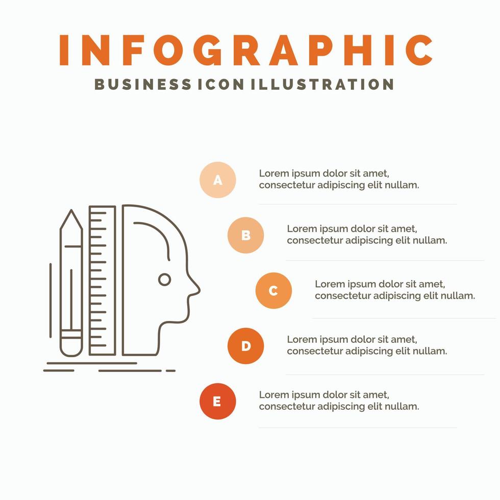 ontwerp. menselijk. heerser. maat. denken infographics sjabloon voor website en presentatie. lijn grijs icoon met oranje infographic stijl vector illustratie