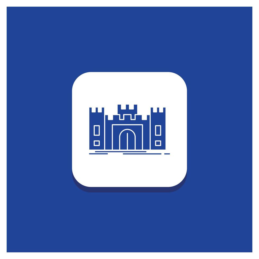 blauw ronde knop voor kasteel. verdediging. fort. vesting. mijlpaal glyph icoon vector