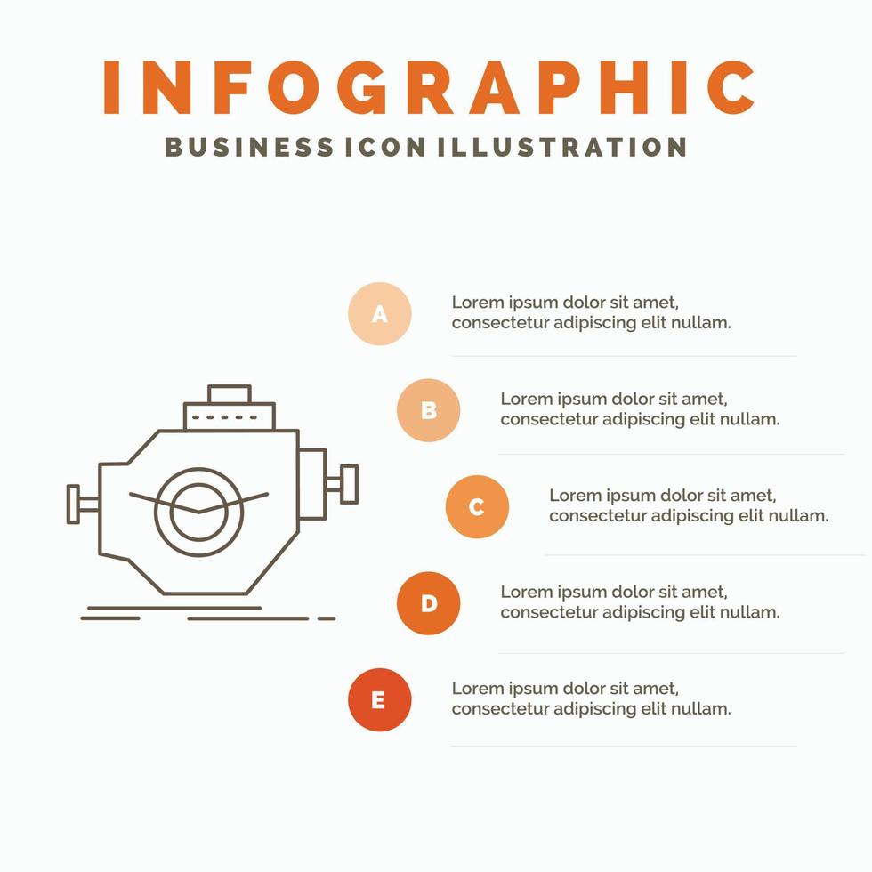 motor. industrie. machine. motor. prestatie infographics sjabloon voor website en presentatie. lijn grijs icoon met oranje infographic stijl vector illustratie