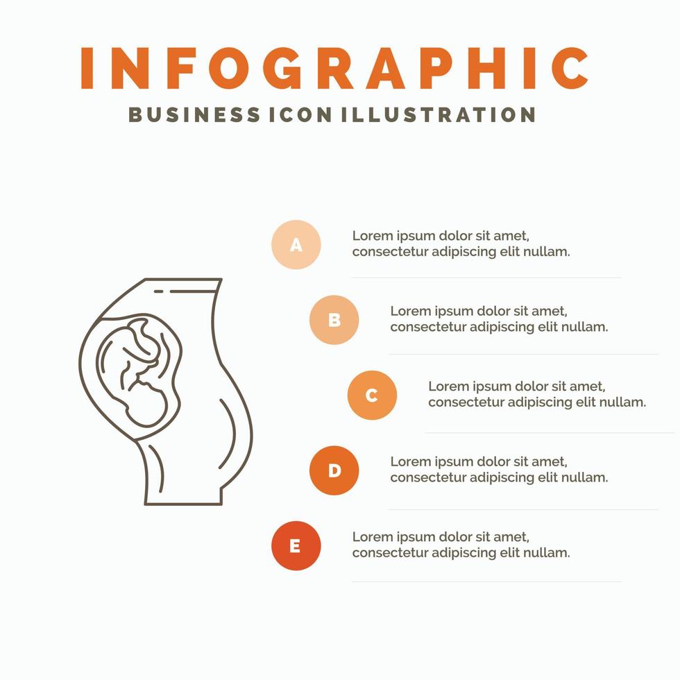 zwangerschap. zwanger. baby. verloskunde. moeder infographics sjabloon voor website en presentatie. lijn grijs icoon met oranje infographic stijl vector illustratie