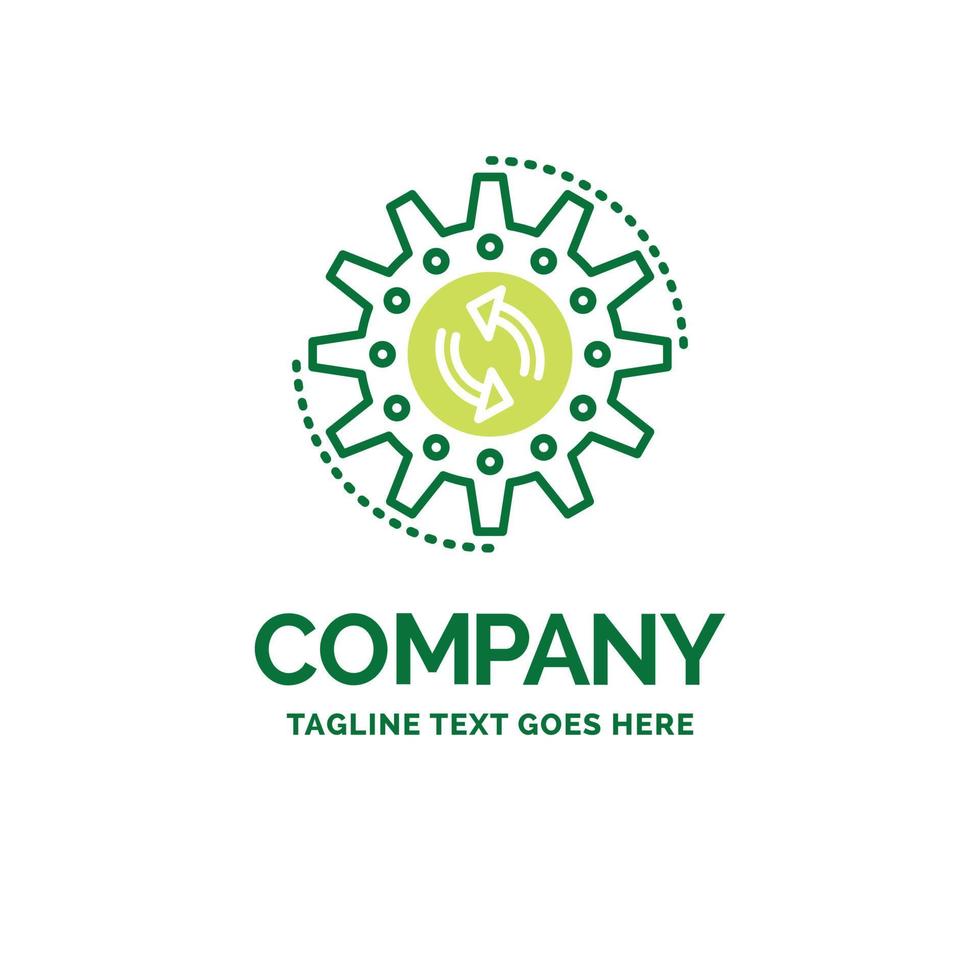 beheer. werkwijze. productie. taak. werk vlak bedrijf logo sjabloon. creatief groen merk naam ontwerp. vector