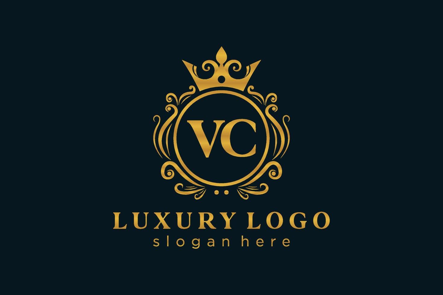 eerste vc brief Koninklijk luxe logo sjabloon in vector kunst voor restaurant, royalty, boetiek, cafe, hotel, heraldisch, sieraden, mode en andere vector illustratie.