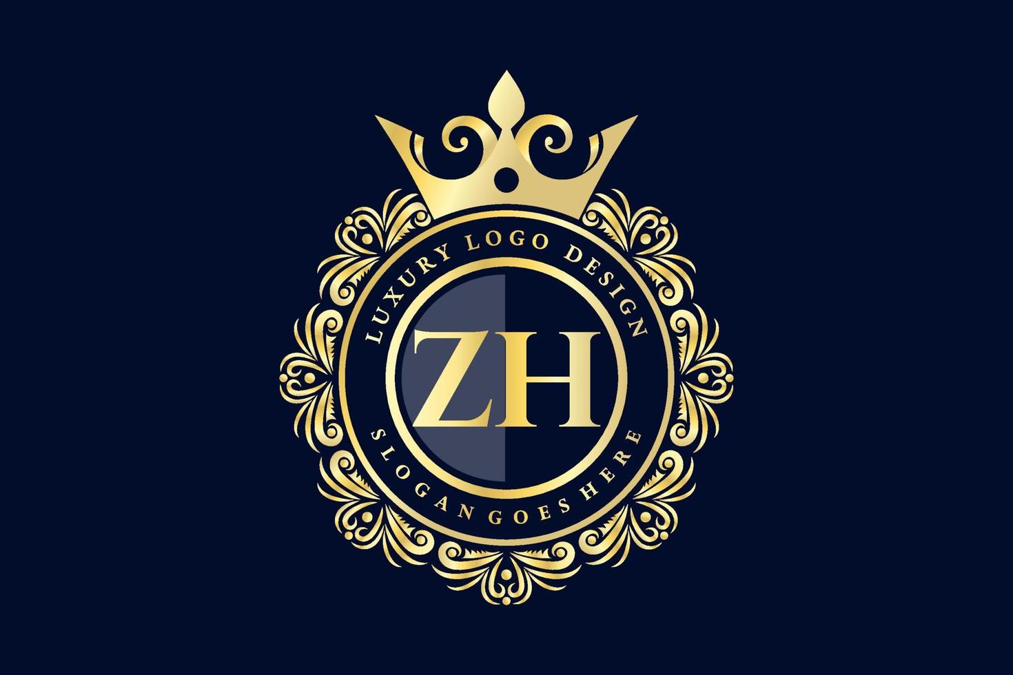 zh eerste brief goud kalligrafische vrouwelijk bloemen hand- getrokken heraldisch monogram antiek wijnoogst stijl luxe logo ontwerp premie vector