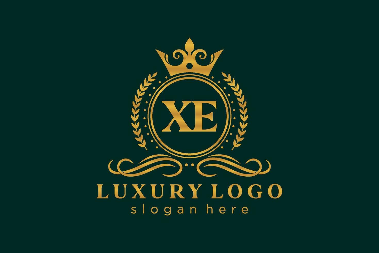 eerste xe brief Koninklijk luxe logo sjabloon in vector kunst voor restaurant, royalty, boetiek, cafe, hotel, heraldisch, sieraden, mode en andere vector illustratie.