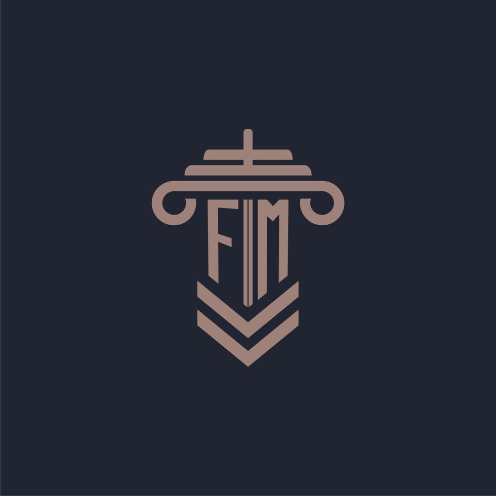 fm eerste monogram logo met pijler ontwerp voor wet firma vector beeld