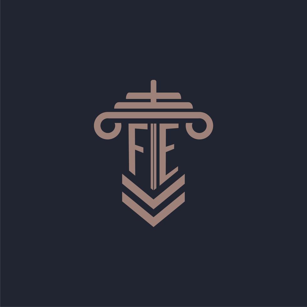 fe eerste monogram logo met pijler ontwerp voor wet firma vector beeld