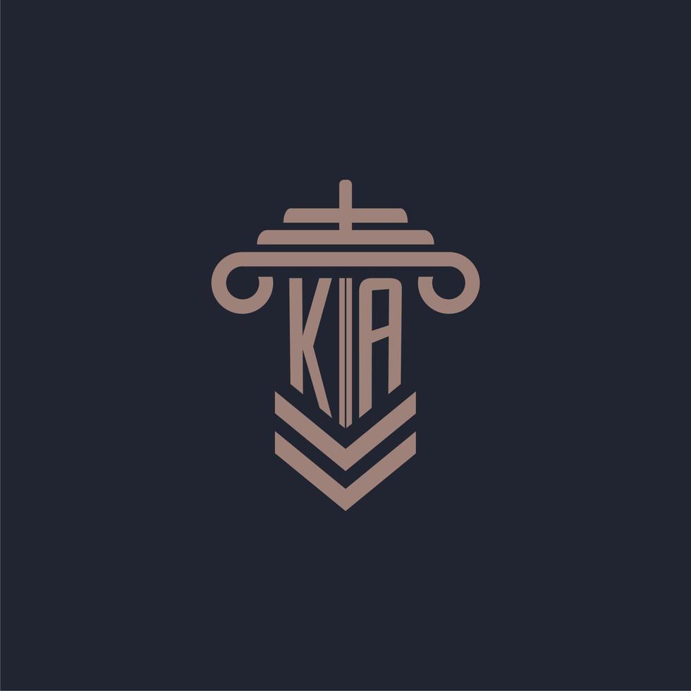 ka eerste monogram logo met pijler ontwerp voor wet firma vector beeld