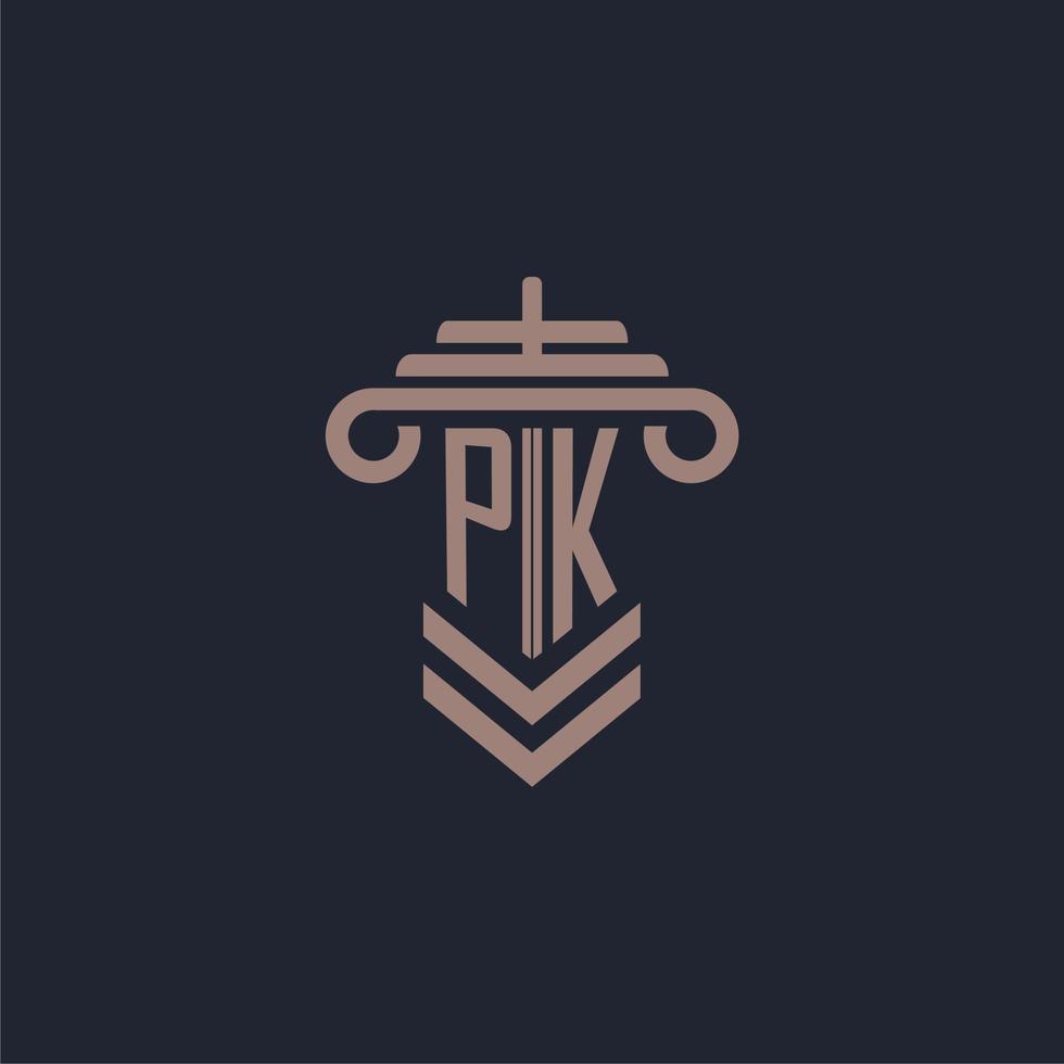 pk eerste monogram logo met pijler ontwerp voor wet firma vector beeld