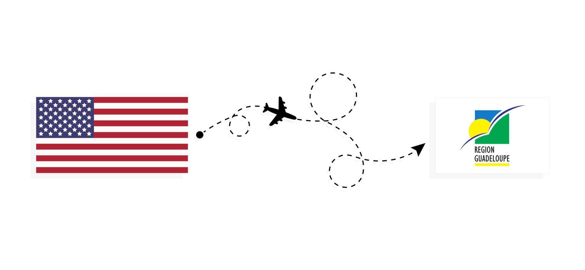 vlucht en reizen van Verenigde Staten van Amerika naar Guadeloupe door passagier vliegtuig reizen concept vector