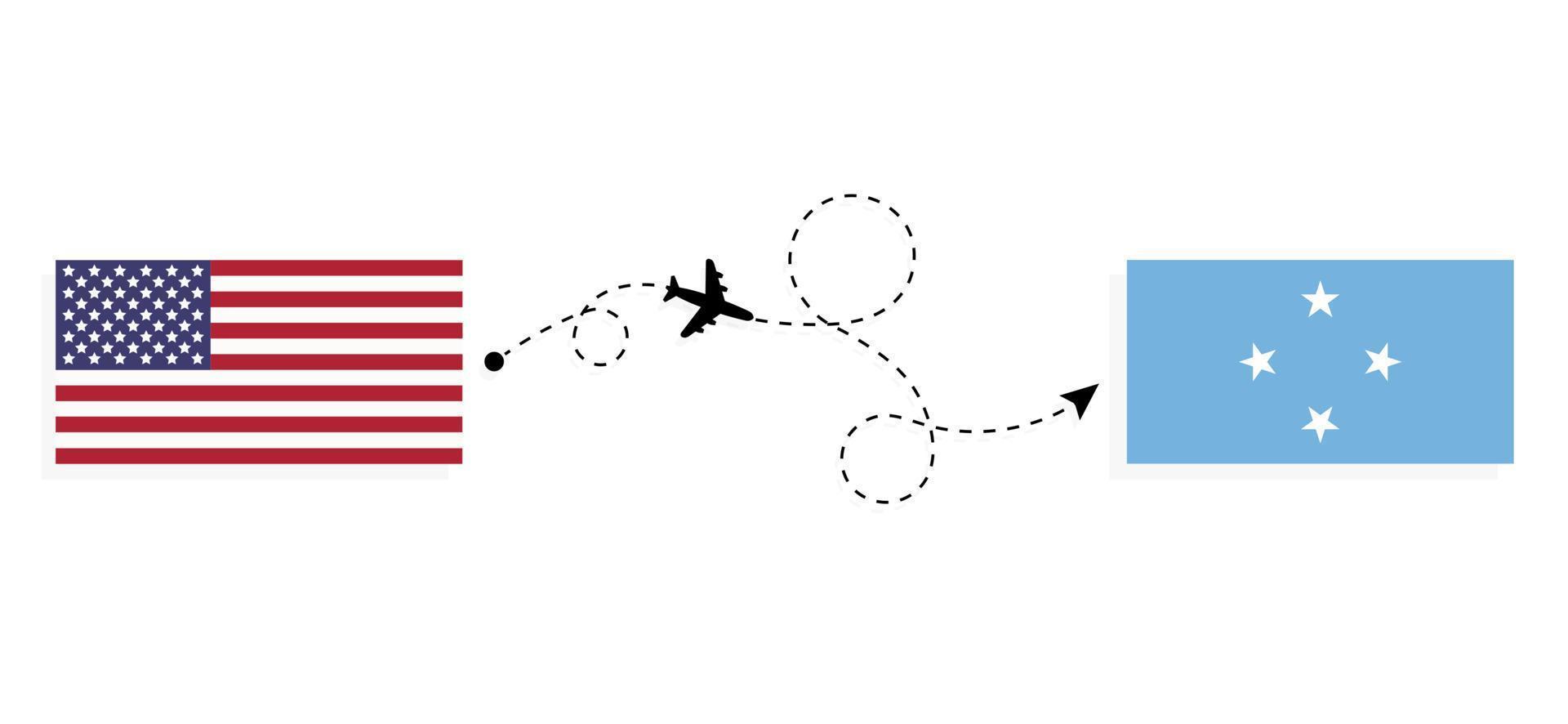 vlucht en reizen van Verenigde Staten van Amerika naar Micronesië door passagier vliegtuig reizen concept vector