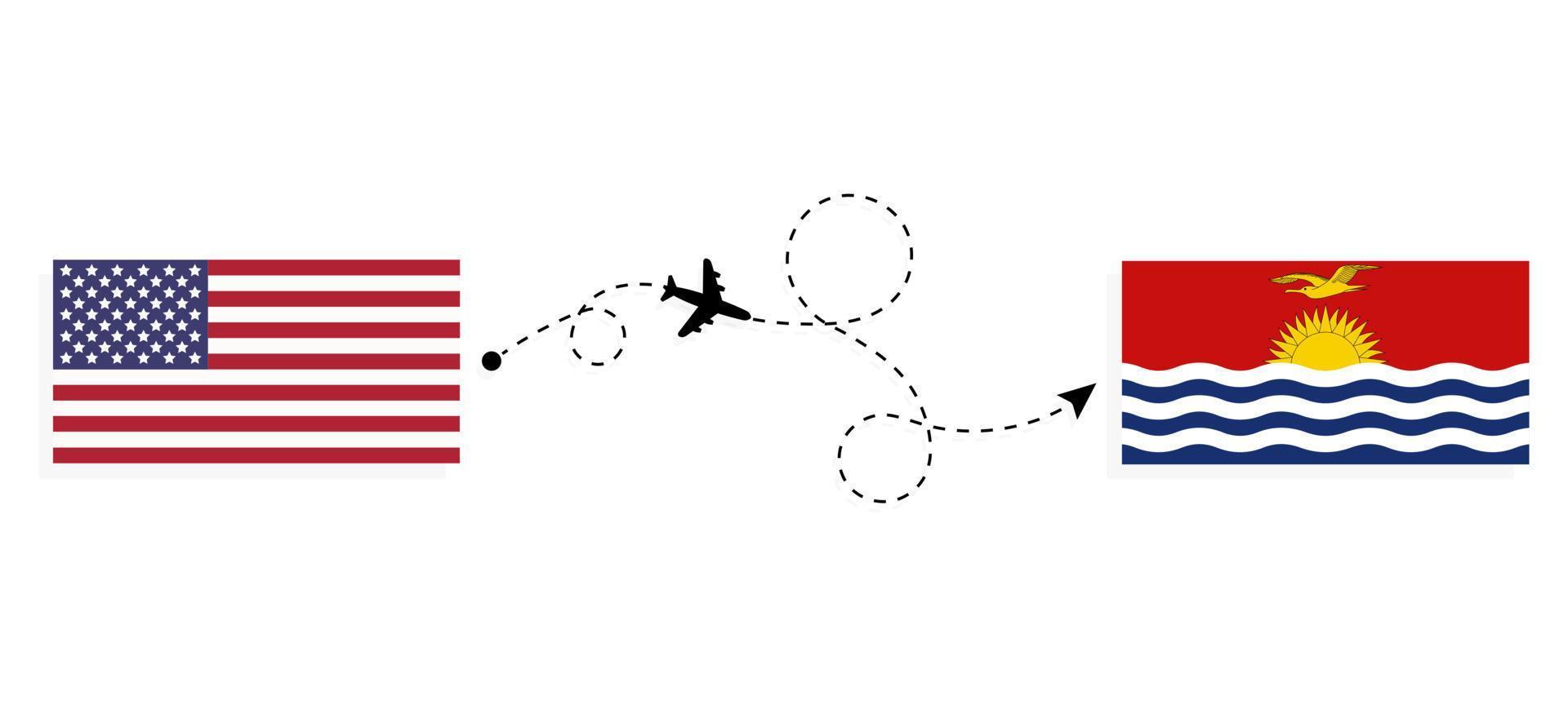 vlucht en reizen van Verenigde Staten van Amerika naar Kiribati door passagier vliegtuig reizen concept vector