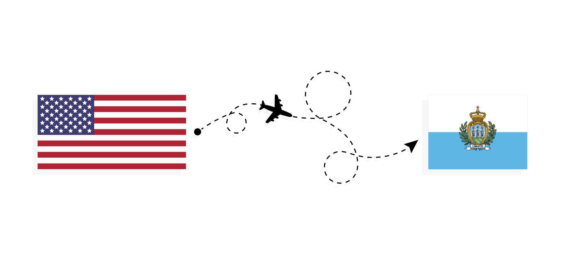 vlucht en reizen van Verenigde Staten van Amerika naar san marino door passagier vliegtuig reizen concept vector