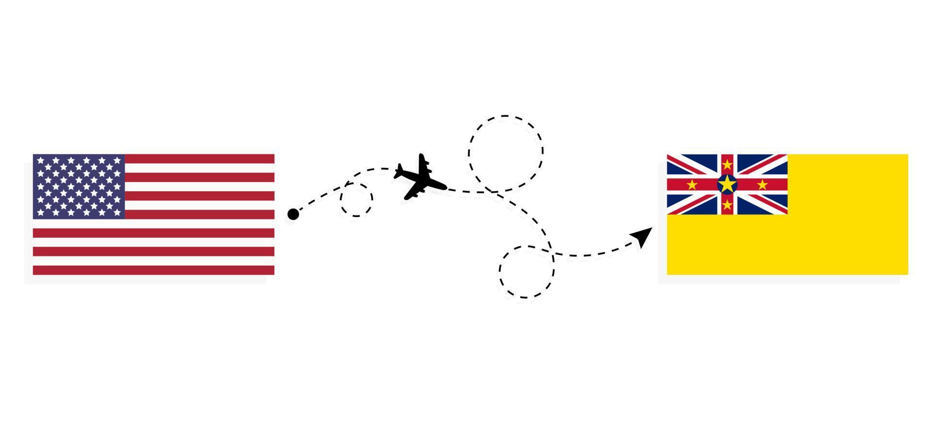 vlucht en reizen van Verenigde Staten van Amerika naar niue door passagier vliegtuig reizen concept vector