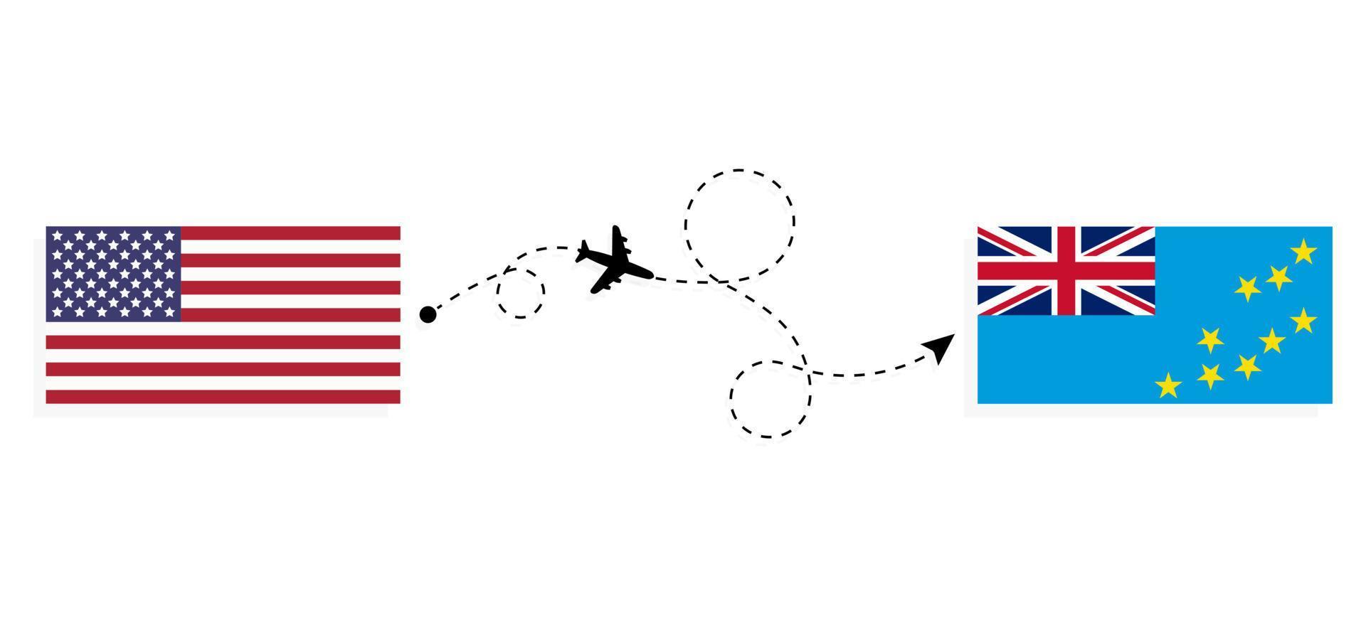 vlucht en reizen van Verenigde Staten van Amerika naar Tuvalu door passagier vliegtuig reizen concept vector