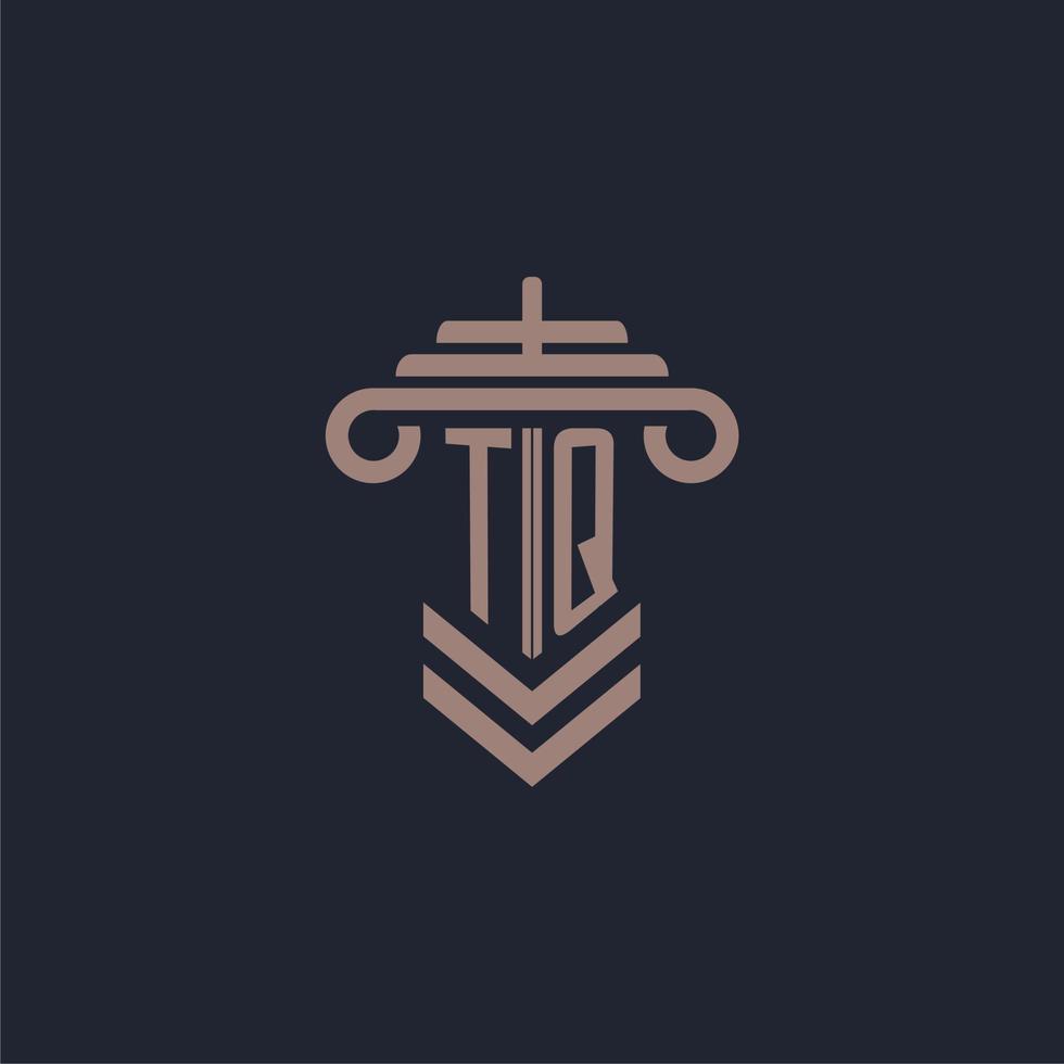 tq eerste monogram logo met pijler ontwerp voor wet firma vector beeld