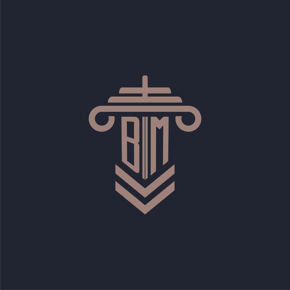 bm eerste monogram logo met pijler ontwerp voor wet firma vector beeld