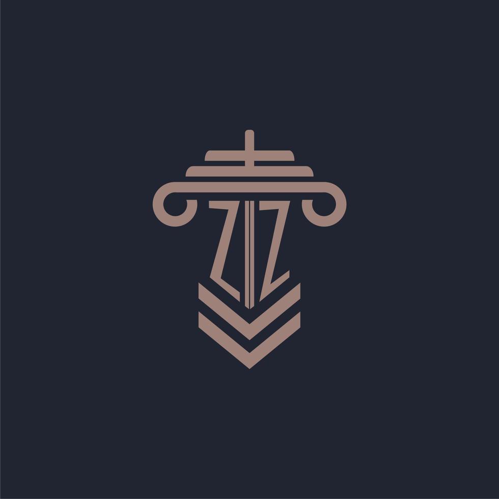 zz eerste monogram logo met pijler ontwerp voor wet firma vector beeld